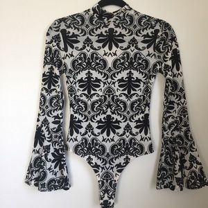 Velvet burnout angel bell sleeve bodysuit onesie